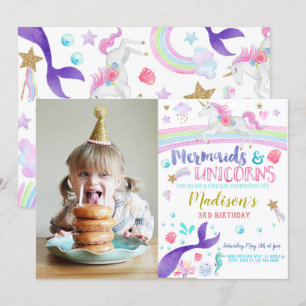 Mermaids Unicorns invitation à la fête d'anniversa