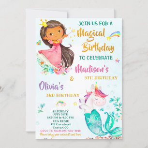 Mermicorn et princesse invitation anniversaire fil