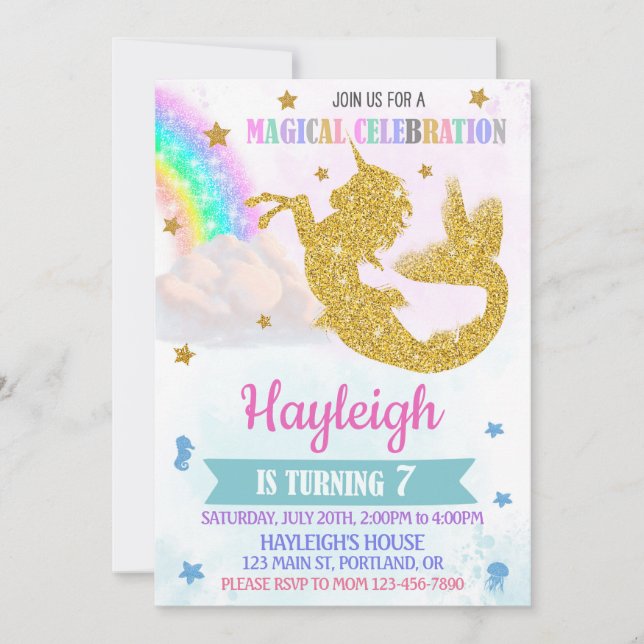 Mermicorn invitation anniversaire fille licorne ma (Devant)