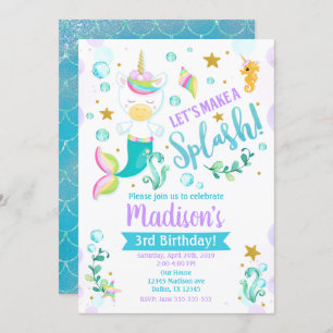 Mermicorn Invitation Anniversaire Mermaid Unicorn