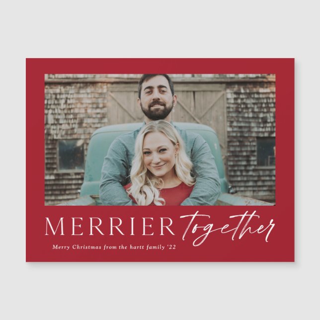 Merrier Together Script Photo Merry Christmas Card (Devant)