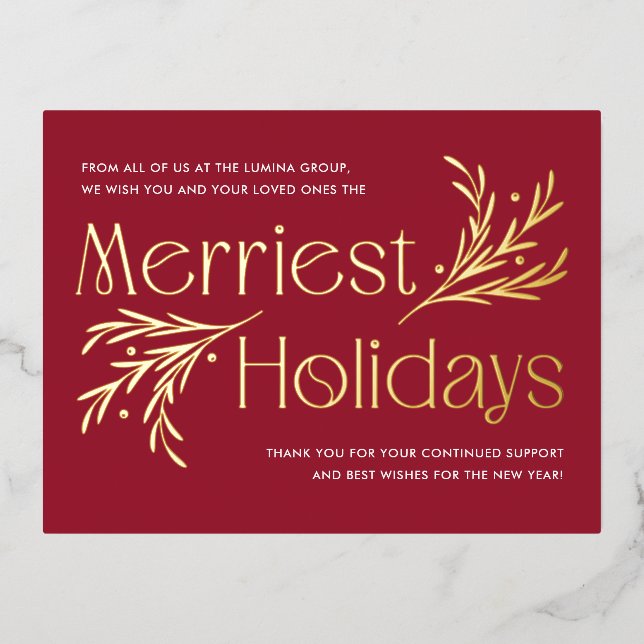Merriest Holidays FOIL Business Holiday Carte post (Recto)