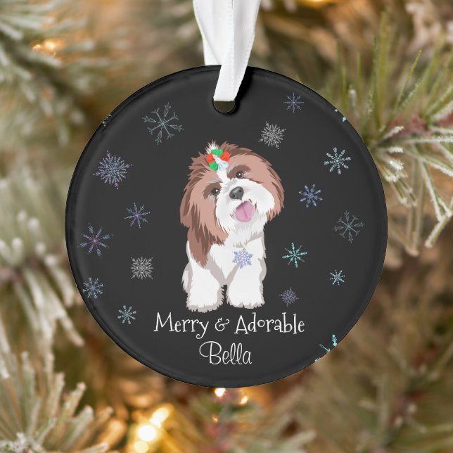 Merry & Adorable Shih Tzu Avec Snowflake Nom du ch (Arbre)