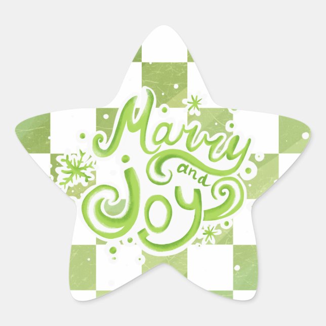 Merry and Joy Green Checkered Star Stickers (Devant)