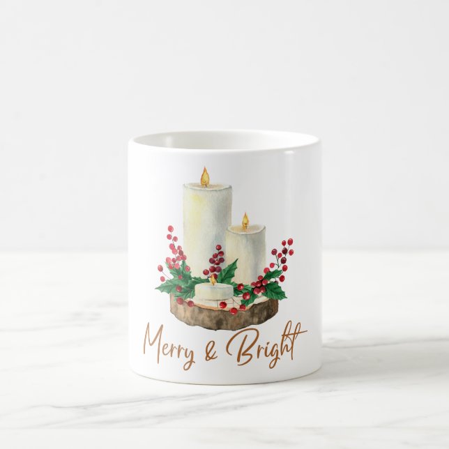 Merry & Bright Candle Holly Christmas Coffee Mug  (Centre)