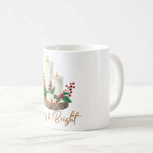 Merry & Bright Candle Holly Christmas Coffee Mug