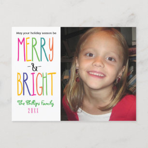 MERRY & BRIGHT Christmas Holiday Photo Carte posta
