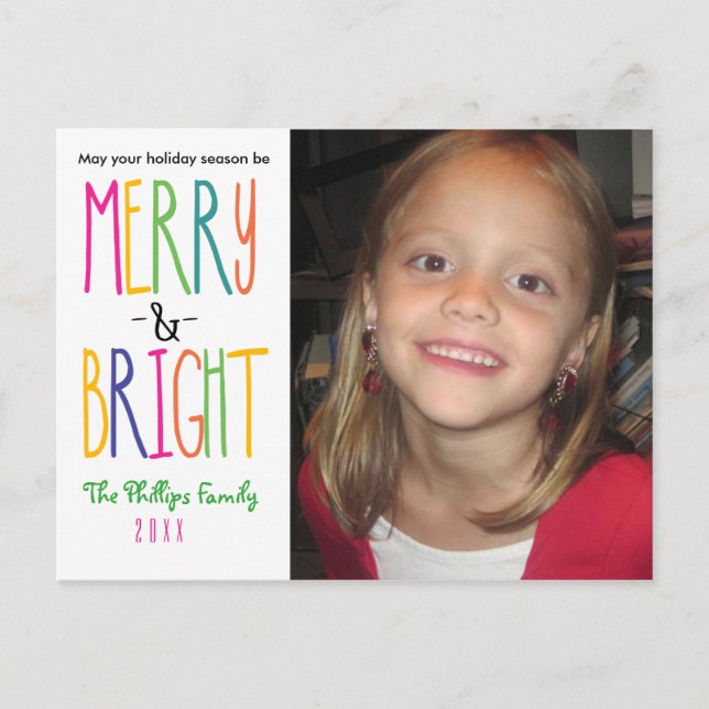 MERRY & BRIGHT Christmas Holiday Photo Carte posta (Devant)