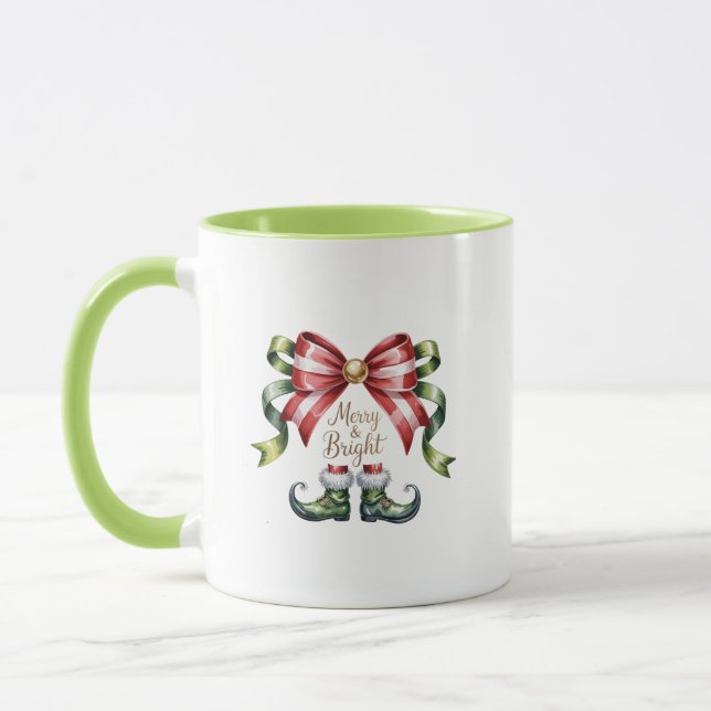 Merry & Bright Christmas Mug • Candy Cane Elf Shoe (Gauche)
