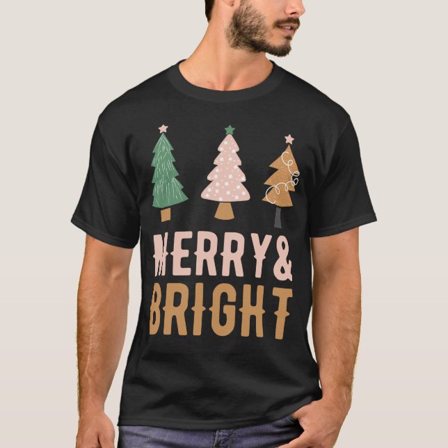 Merry & Bright Christmas Trees T-Shirt Design (Devant)