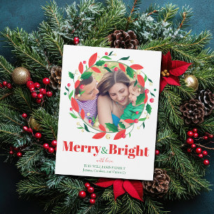 Merry & Bright Christmas Wreath Two Photo Magnet