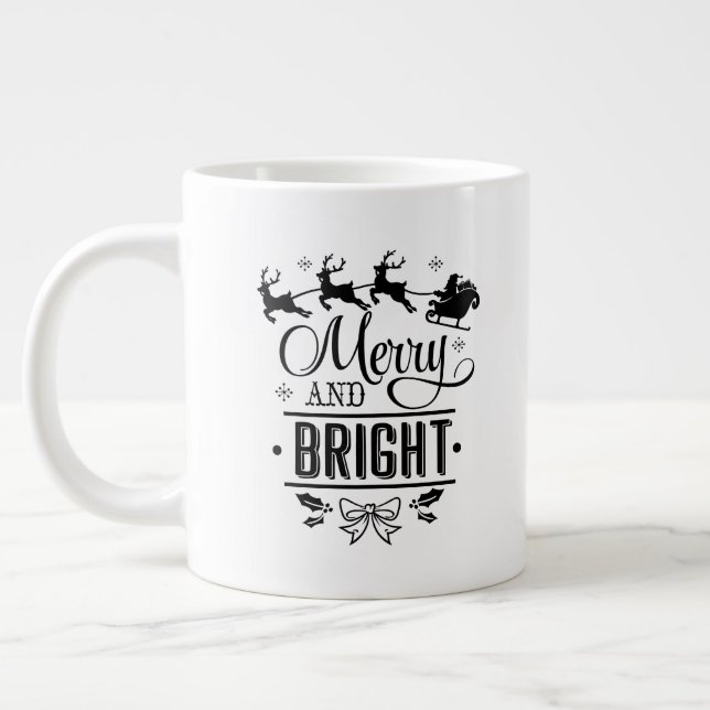 Merry & Bright /Citation de Noël/ Mug personnalisé (Gauche)