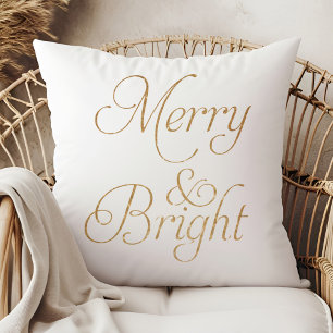 Merry & Bright - Coussin de Noël en or et blanc