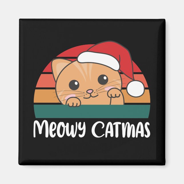 Merry Catmas Funny Chat de Noël Pun Magnet (Devant)