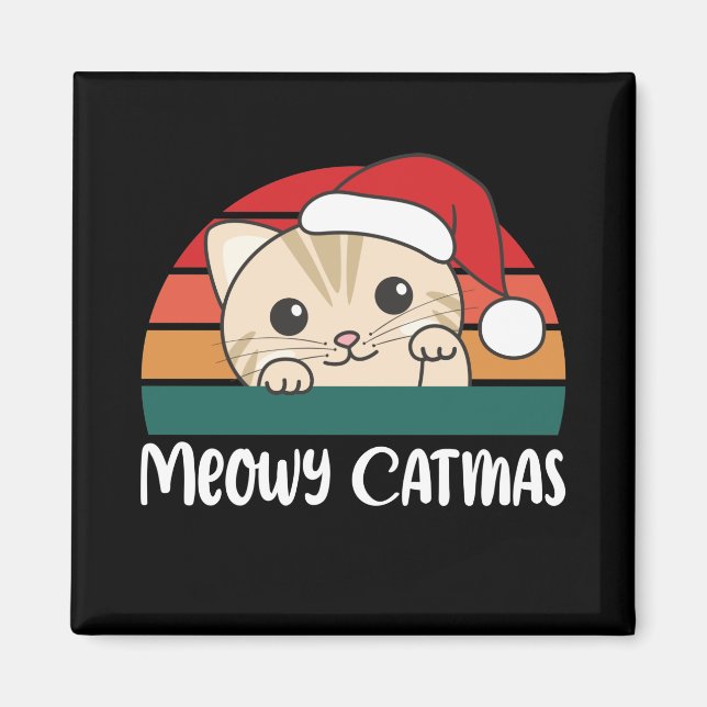 Merry Catmas Funny Chat de Noël Pun Magnet (Devant)