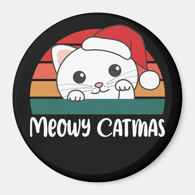 Merry Catmas Funny Chat de Noël Pun Magnet (Devant)