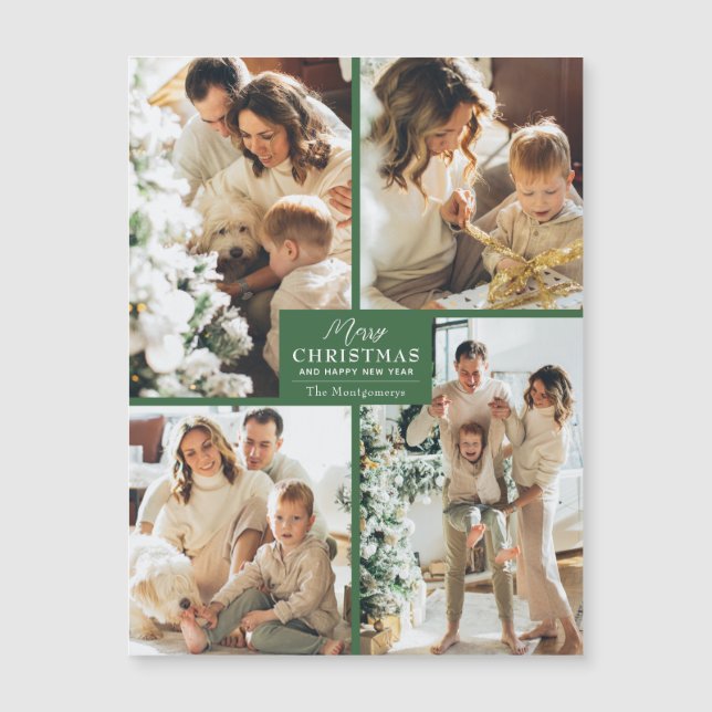 Merry Christmas 4 Photo Collage Magnetic Card (Devant)