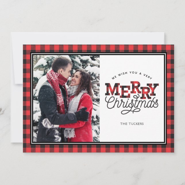 MERRY Christmas Buffalo Plaid Carte photo frontali (Devant)