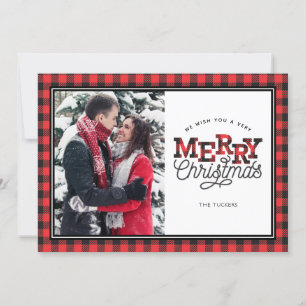 MERRY Christmas Buffalo Plaid Carte photo frontali