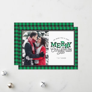 MERRY Christmas Buffalo Plaid Green Carte photo