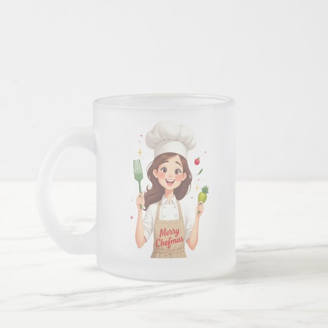 Merry Christmas Chef Girl Frosted Mug (Gauche)