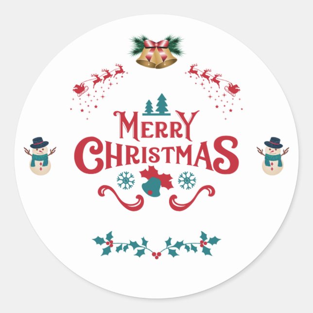 Merry Christmas Classic Reindeer Snowman Sticker (Devant)