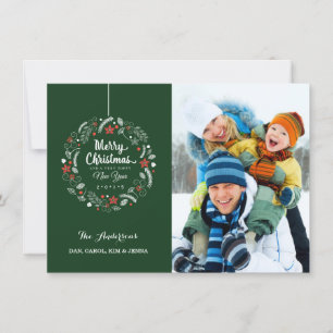 MERRY CHRISTMAS FLORAL WREATT CARTE PHOTO