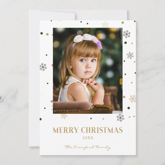 Merry Christmas Golden Snowflakes Family Photo (Devant)