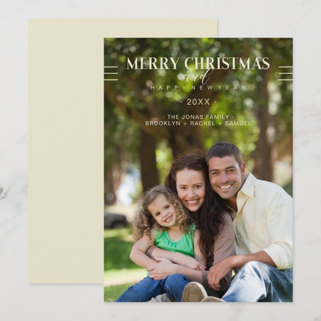 Merry Christmas Happy New Year Script Custom Photo (Devant / Derrière)