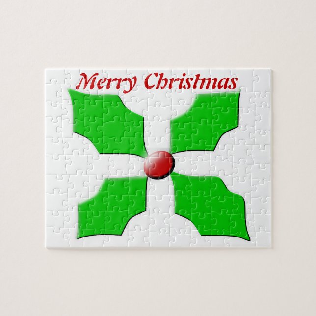 Merry Christmas Holly Customizable Puzzle (Horizontal)