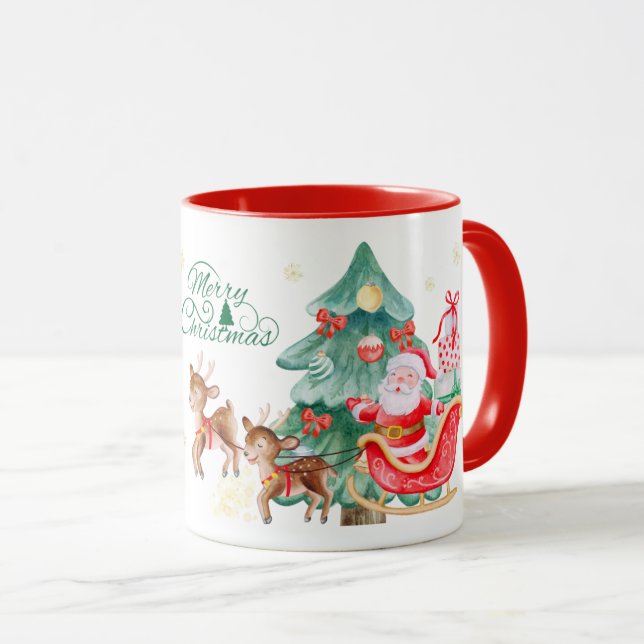 Merry Christmas Mug – Santa & Flying Reindeer (Devant droit)