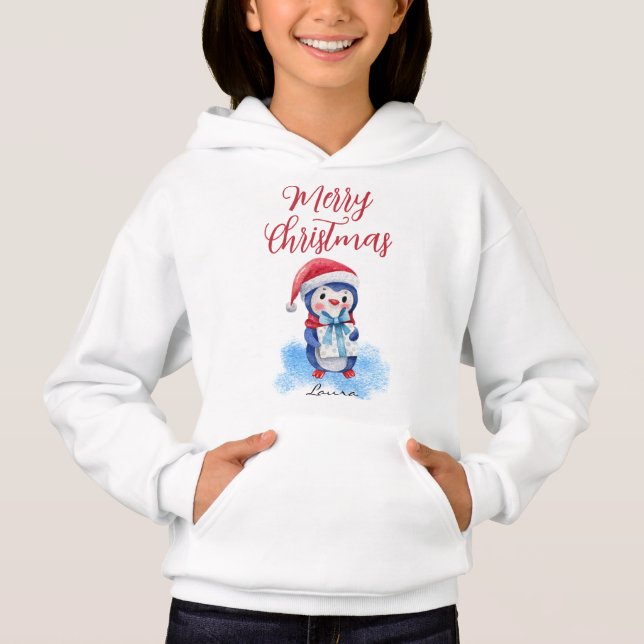 Merry Christmas Penguin Name, Youth XS - XL (Devant)