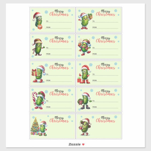 Merry Christmas Pickle Gift Tag Sticker Sheet (Feuille)