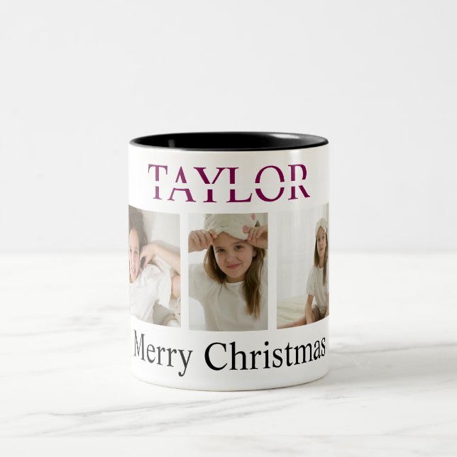 Merry Christmas Pink Mug – Own Photo And Name (Centre)