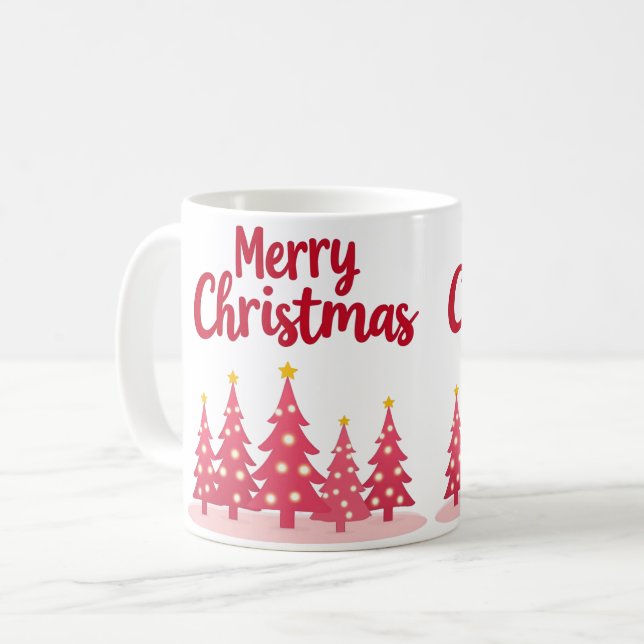 Merry Christmas Pink Trees Festive Mug (Devant gauche)