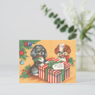 Merry Christmas Puppies Carte postale de vacances