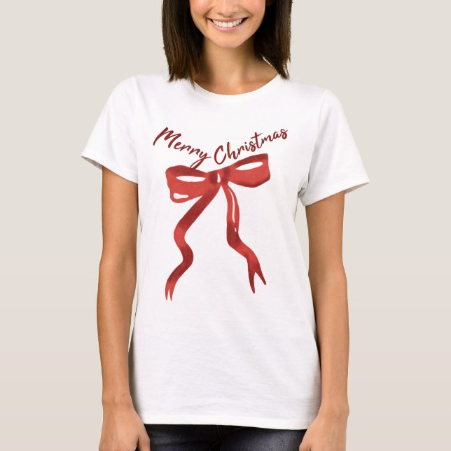 Merry Christmas Red Bow T-Shirt (Devant)