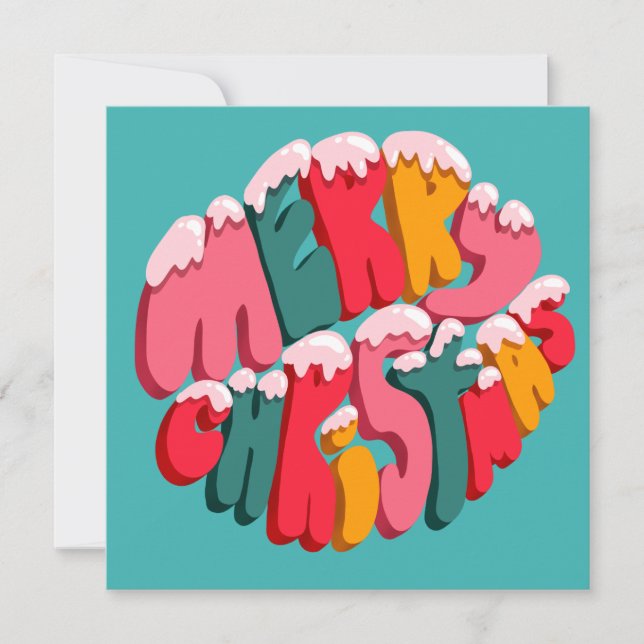 Merry Christmas Retro Bubble Letters Snow Cute  (Devant)