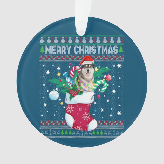 Merry Christmas Siberian Husky Dog In Sock Funny (devant)