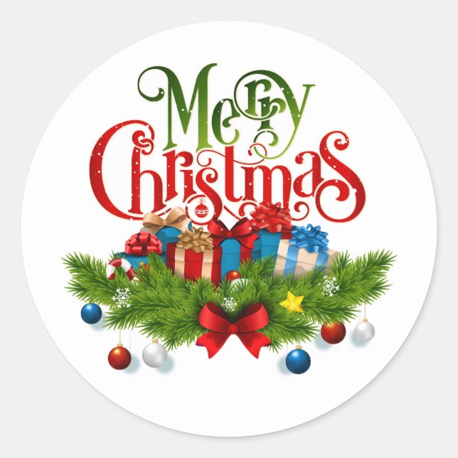 Merry Christmas Sticker – Festive Gifts & Pine Gar (Devant)