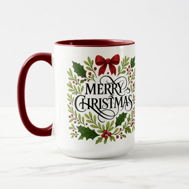 Merry Christmas Wreath Coffee Mug (Gauche)