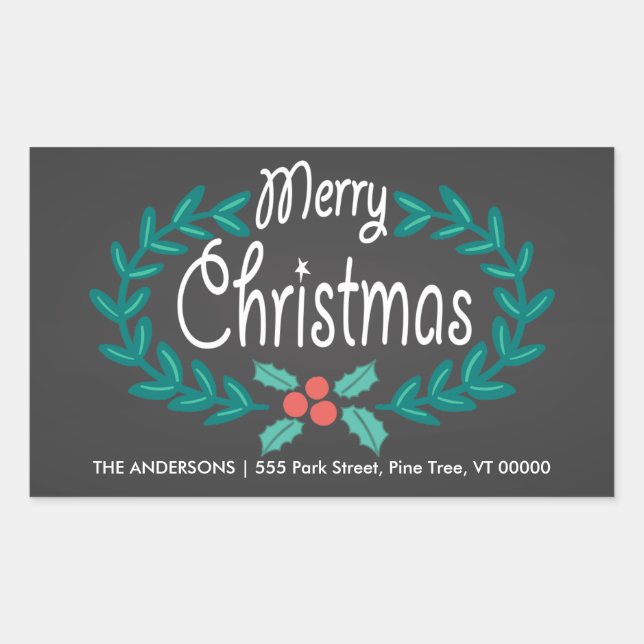 MERRY CHRISTMAS WREATH RETOUR ADRESS STICKERS (Devant)