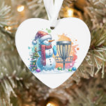 Merry Disk-mas | Disk Golf Personnalisé Noël<br><div class="desc">Décor de Noël sur le thème du disque de golf personnalisé. Joli bonhomme de neige en aquarelle à Santa chapeau à côté d'un panier de golf dans la neige à côté d'un sapin de Noël.</div>