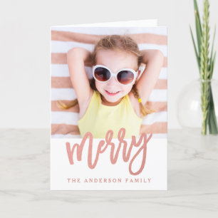 Merry Faux Rose Gold Foil Carte photo de vacance