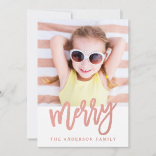 Merry Faux Rose Gold Foil Carte photo de vacance