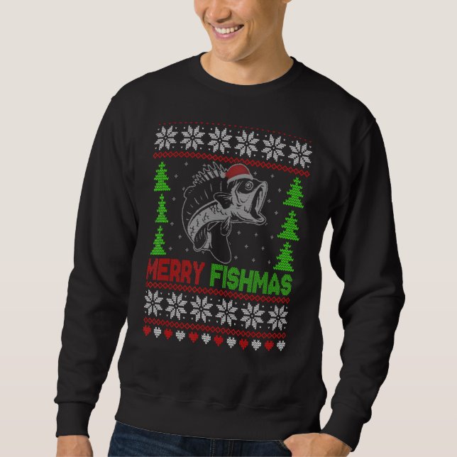 Merry Fishmas laid Sweat de Noël Funny Angler (Devant)