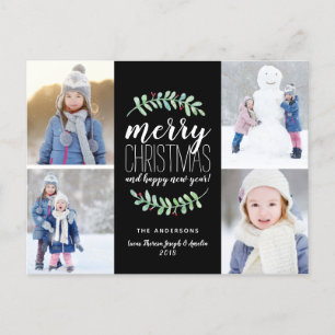 Merry Garland Holiday 4 Photo Collage Carte postal