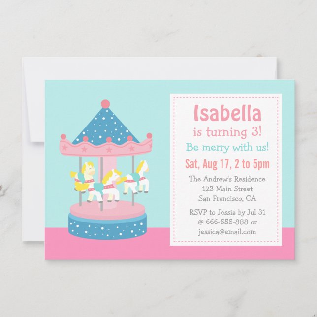Merry Go Round, Carousel Birthday Party Invitation (Devant)