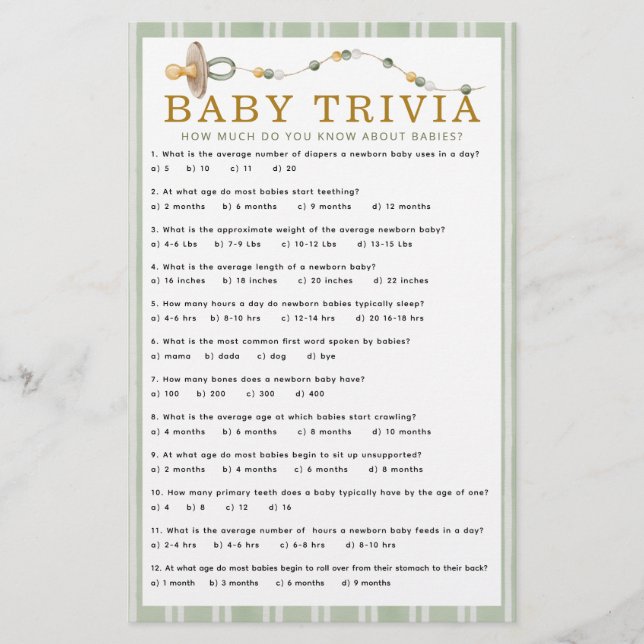 Merry Little Baby shower Baby Trivia Game Card (Devant)