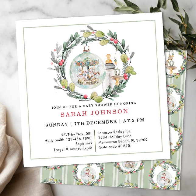 Merry Little Baby shower Elegant Wreath Invitation (Baby Shower Invite)